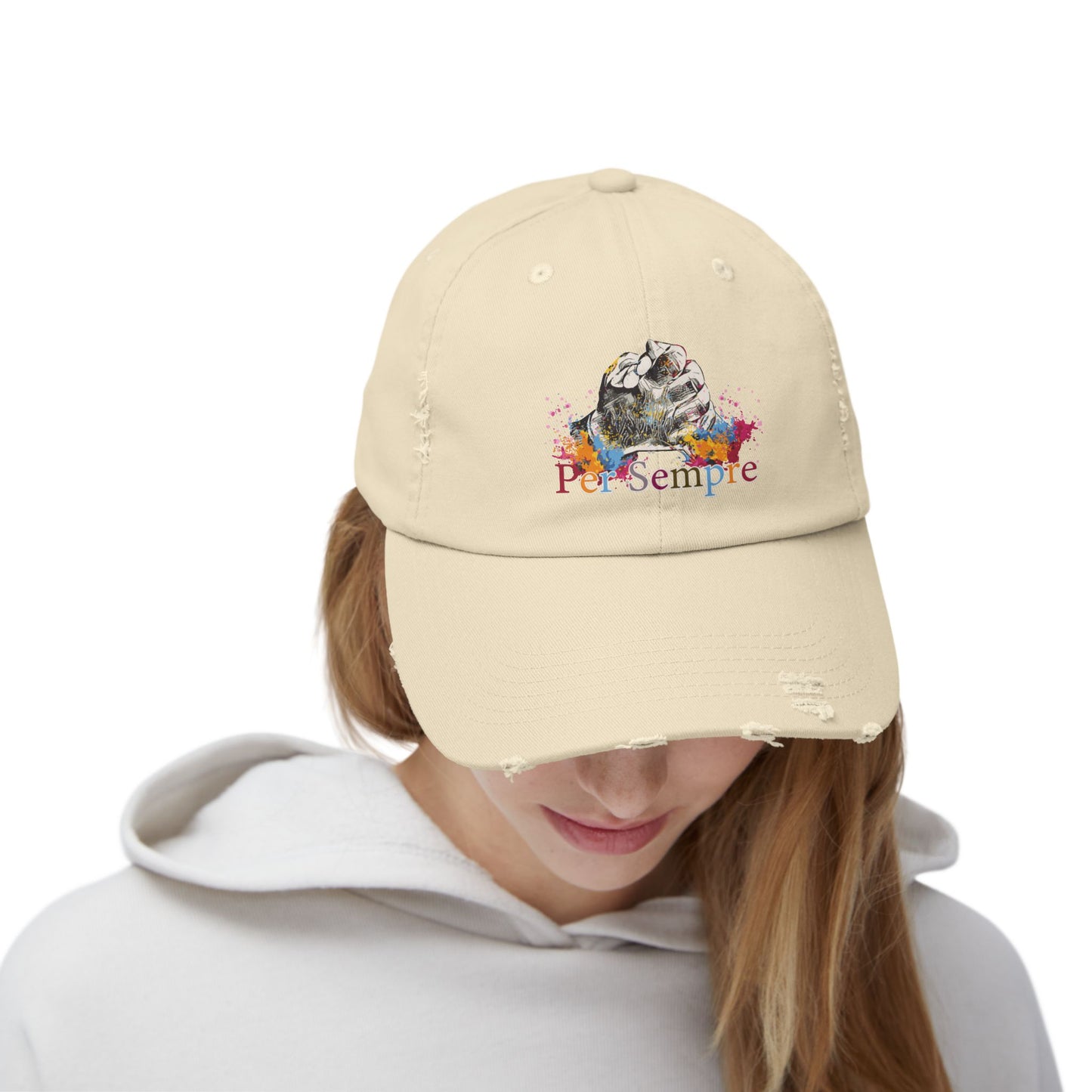 Colorful Distressed Unisex Cap - Per Sempre, Casual Everyday Wear, Gift for Friends, Festival Accessory, Summer Must-Have, Fashion Statement