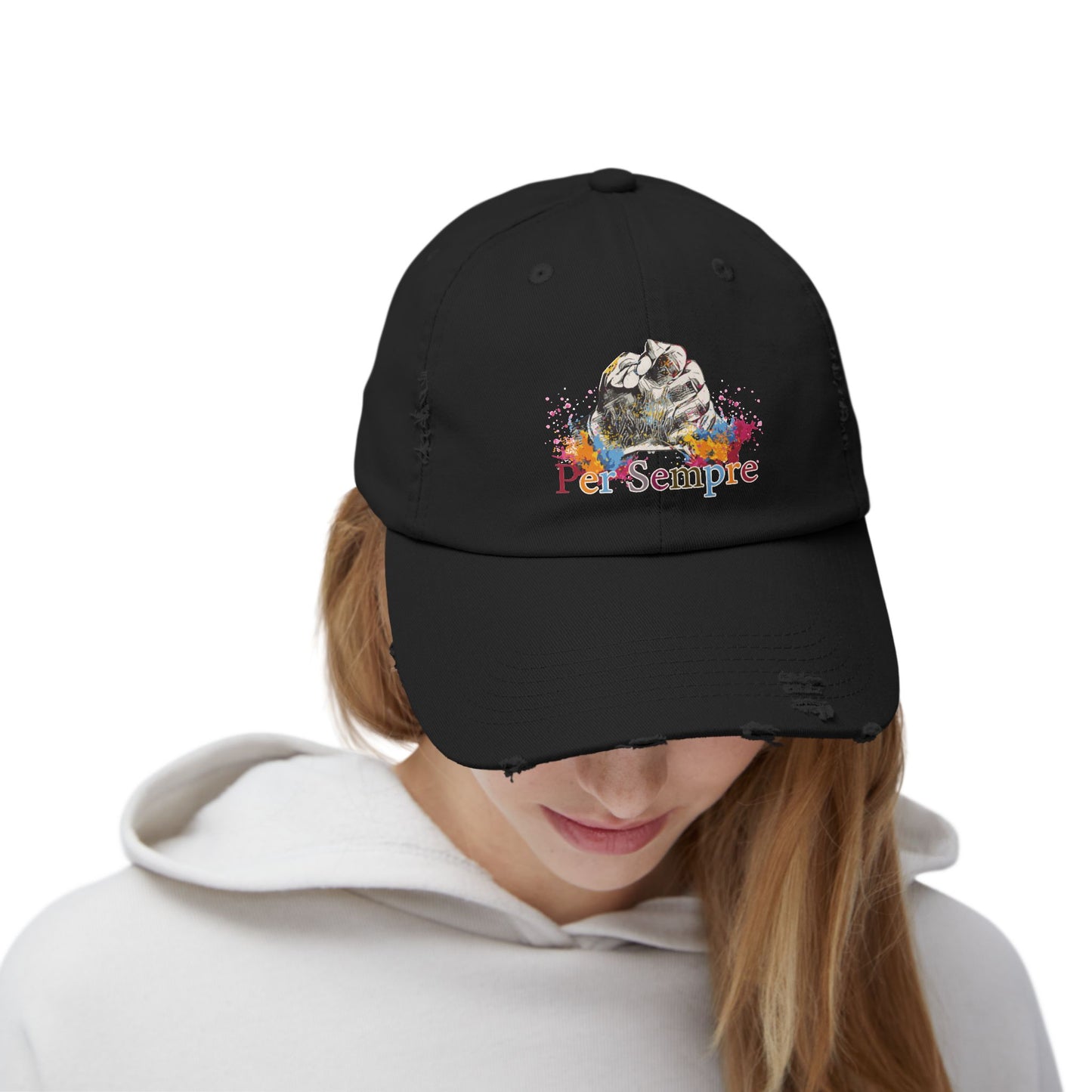 Colorful Distressed Unisex Cap - Per Sempre, Casual Everyday Wear, Gift for Friends, Festival Accessory, Summer Must-Have, Fashion Statement
