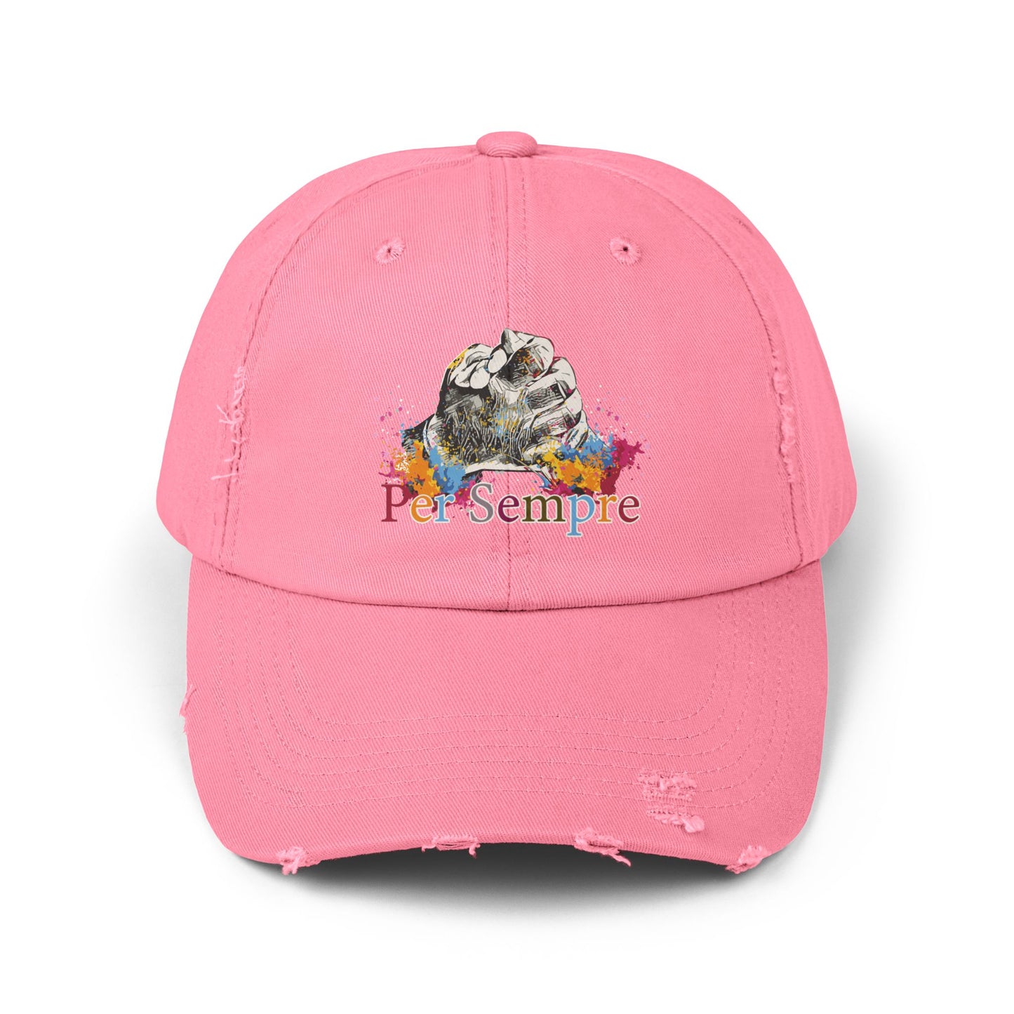 Colorful Distressed Unisex Cap - Per Sempre, Casual Everyday Wear, Gift for Friends, Festival Accessory, Summer Must-Have, Fashion Statement