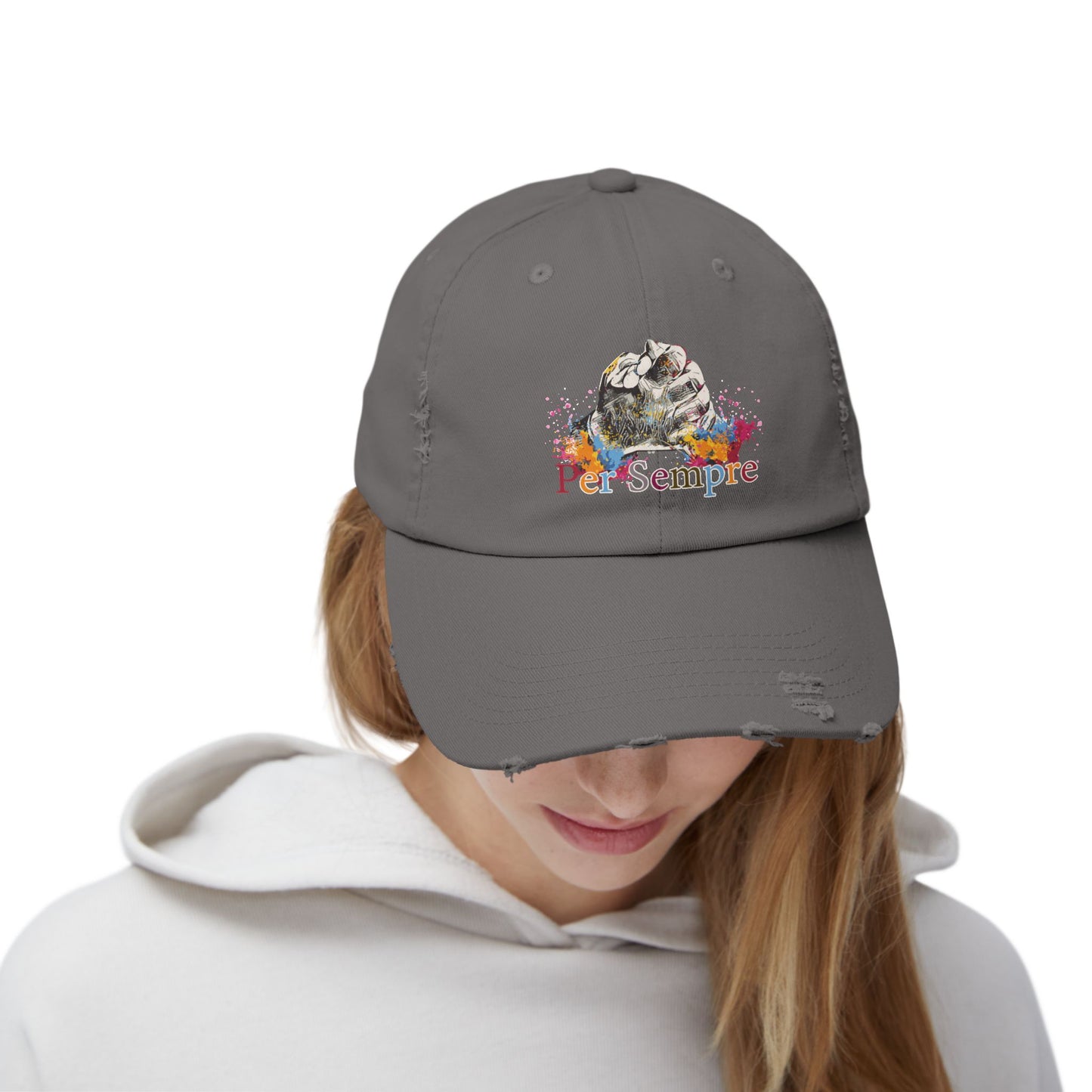 Colorful Distressed Unisex Cap - Per Sempre, Casual Everyday Wear, Gift for Friends, Festival Accessory, Summer Must-Have, Fashion Statement