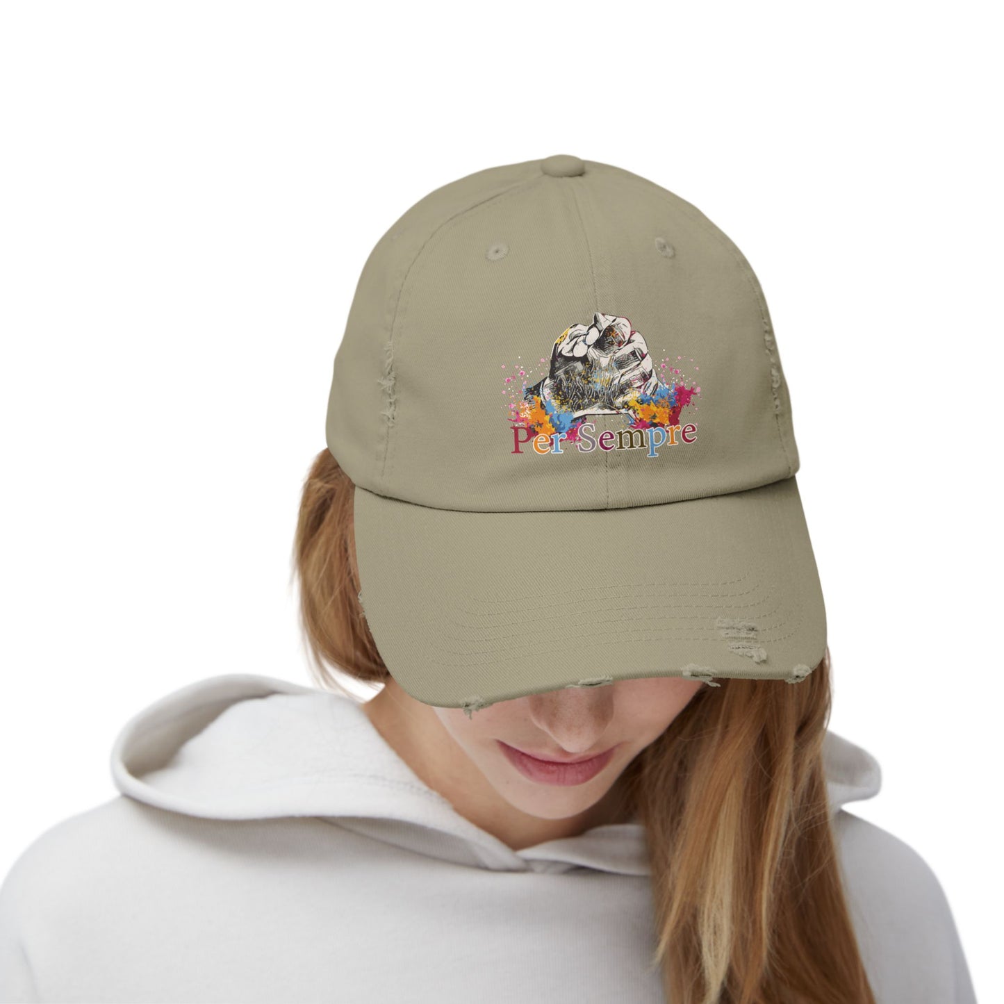 Colorful Distressed Unisex Cap - Per Sempre, Casual Everyday Wear, Gift for Friends, Festival Accessory, Summer Must-Have, Fashion Statement