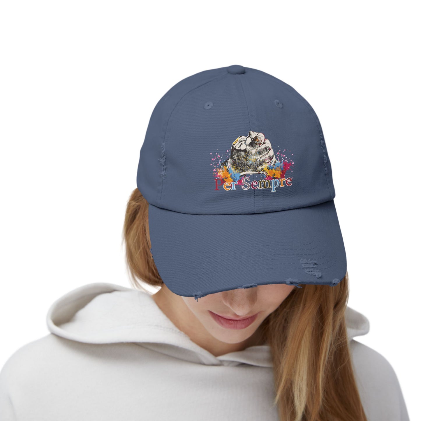Colorful Distressed Unisex Cap - Per Sempre, Casual Everyday Wear, Gift for Friends, Festival Accessory, Summer Must-Have, Fashion Statement