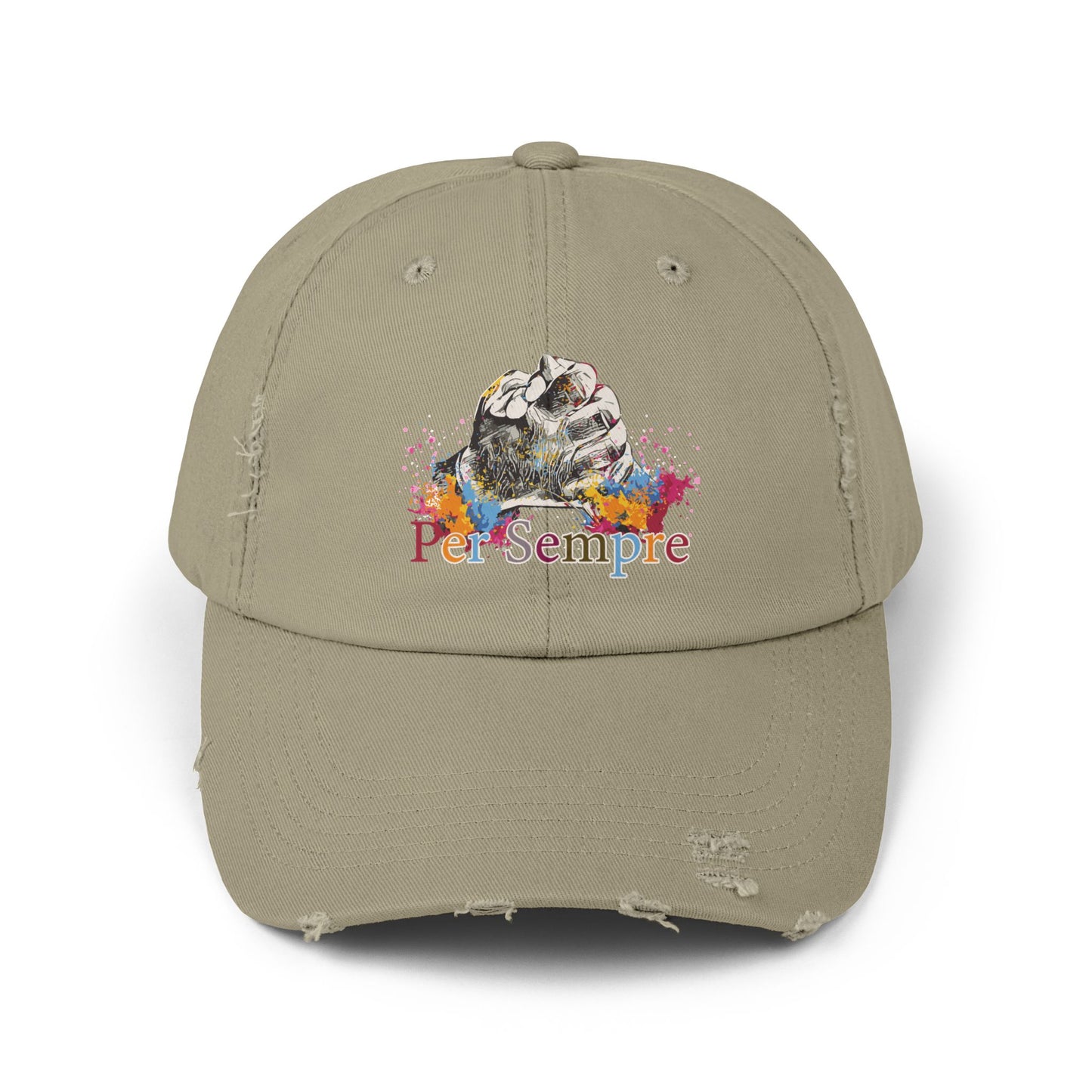 Colorful Distressed Unisex Cap - Per Sempre, Casual Everyday Wear, Gift for Friends, Festival Accessory, Summer Must-Have, Fashion Statement