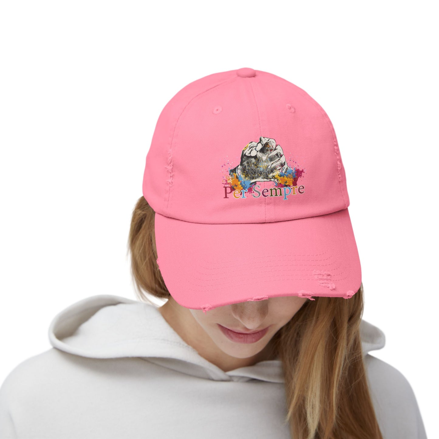 Colorful Distressed Unisex Cap - Per Sempre, Casual Everyday Wear, Gift for Friends, Festival Accessory, Summer Must-Have, Fashion Statement