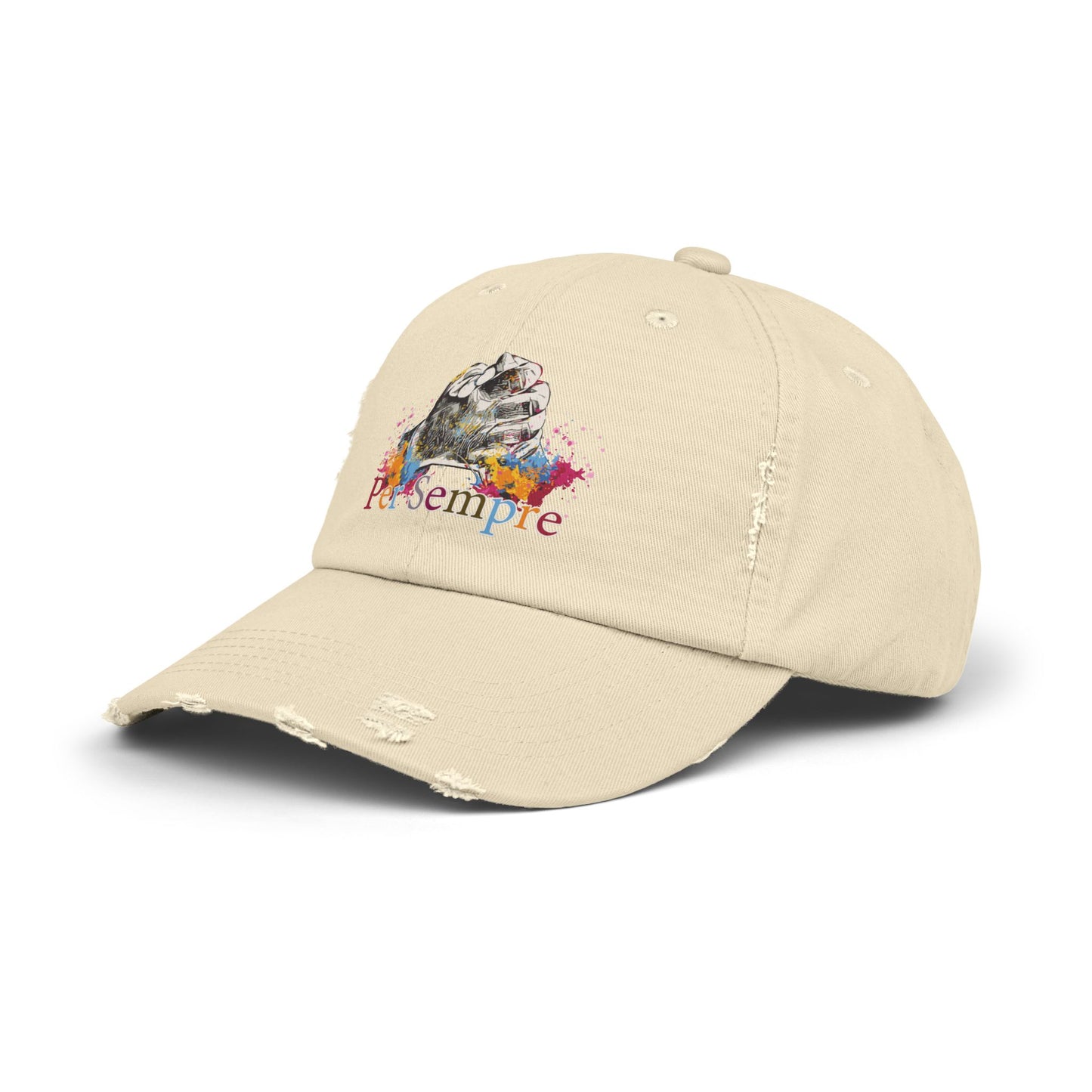 Colorful Distressed Unisex Cap - Per Sempre, Casual Everyday Wear, Gift for Friends, Festival Accessory, Summer Must-Have, Fashion Statement