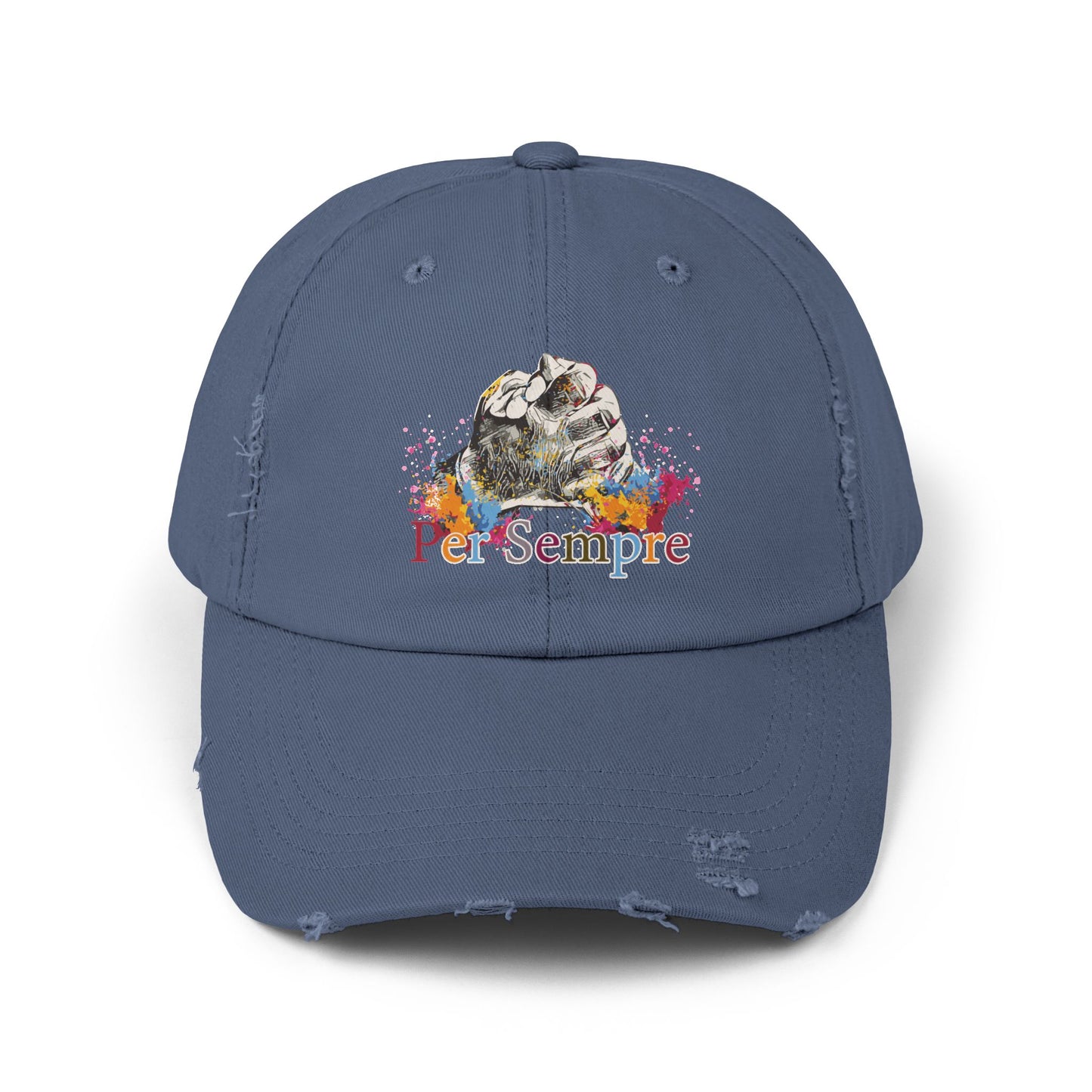 Colorful Distressed Unisex Cap - Per Sempre, Casual Everyday Wear, Gift for Friends, Festival Accessory, Summer Must-Have, Fashion Statement