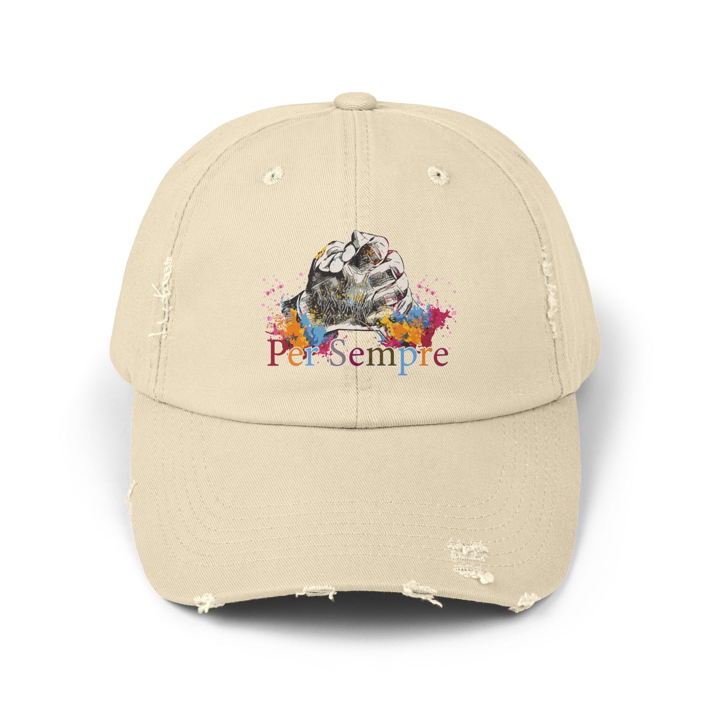 Colorful Distressed Unisex Cap - Per Sempre, Casual Everyday Wear, Gift for Friends, Festival Accessory, Summer Must-Have, Fashion Statement
