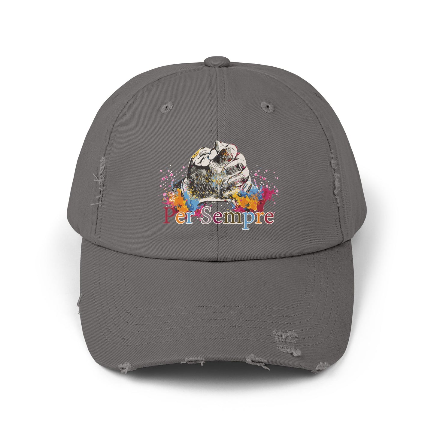 Colorful Distressed Unisex Cap - Per Sempre, Casual Everyday Wear, Gift for Friends, Festival Accessory, Summer Must-Have, Fashion Statement